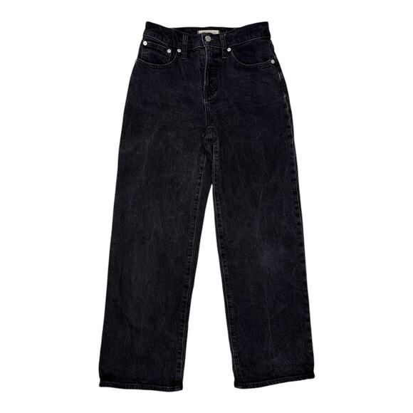 Madewell Womens Black High Waist Wide Leg Distressed Jeans Size 25P - Picture 1 of 5